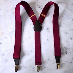 Pelican USA Burgundy Red Y Back Suspenders Gold Tone Brass Clips Mens Accessory